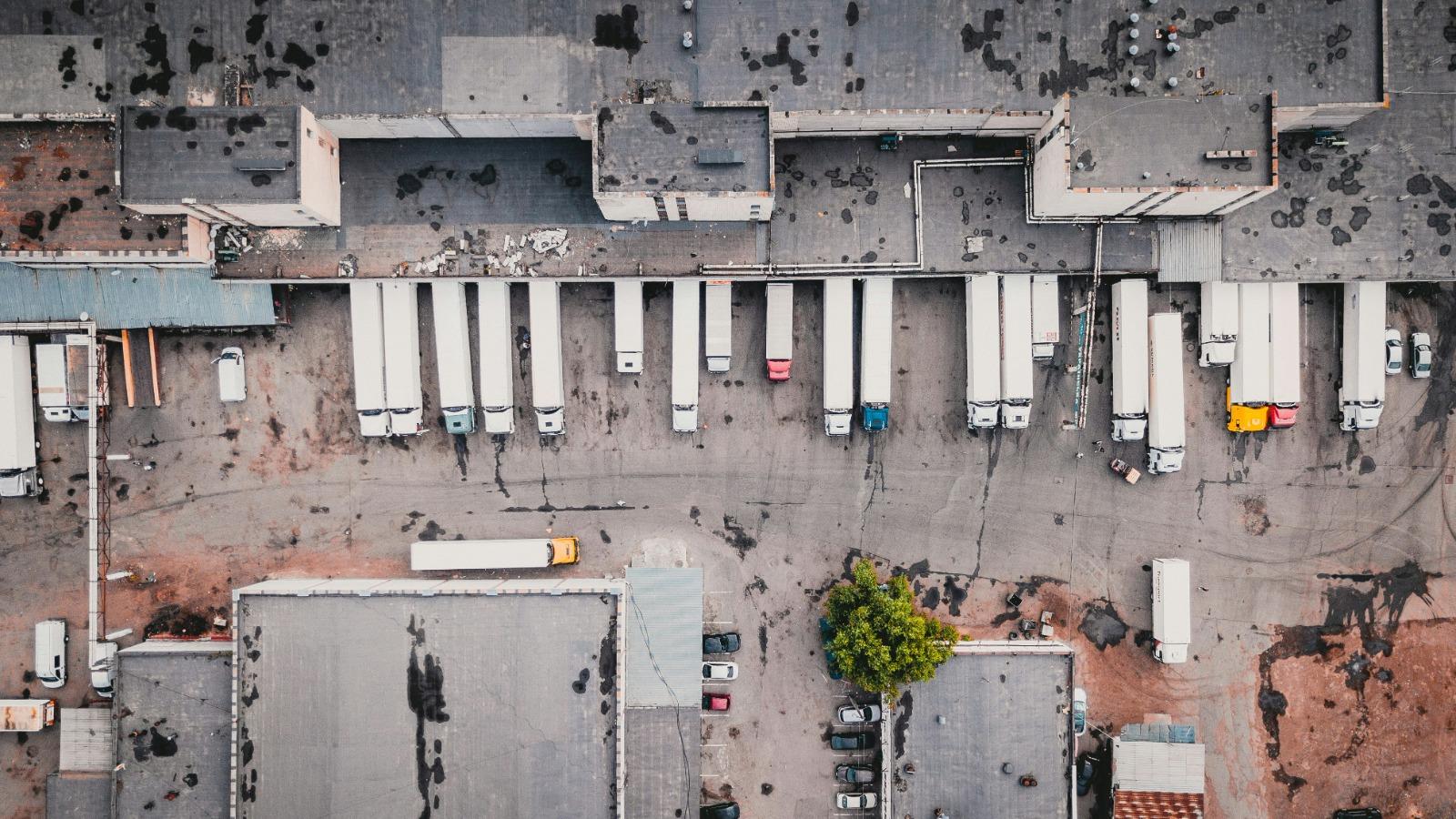 Aerial view of Unified Supply Services logistics and truck operations