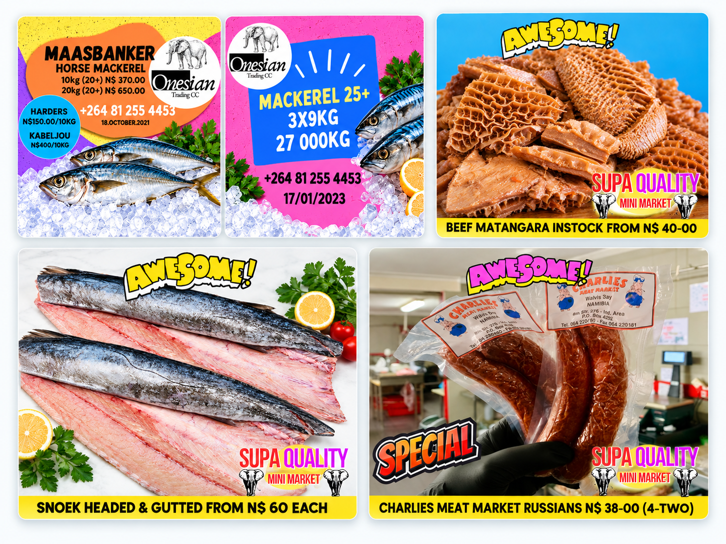 Collage of Onesian Trading and Supa Quality Mini Market promotional material